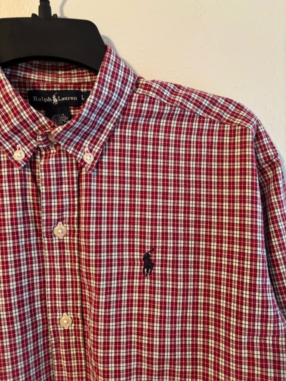 Vintage Polo Ralph Lauren Boys L Red Checkered Button Down Shirt